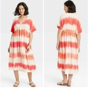 Knox Rose Red & Cream Tie-Dye Midi Dress XL Boho